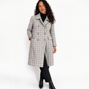 Jerold Womens Vintage Geometric Double Breasted Coat M Mod 70s Retro Art Deco